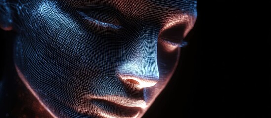 Aufkleber - Glowing wire mesh representation of a human face part of the Inner Light series designed for themes of artificial intelligence human consciousness and spiritual exploration