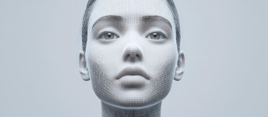 Aufkleber - 3D wireframe illustration of a young female face on a gray background symbolizing concepts of technology cyborgs digital avatars and futuristic science fiction