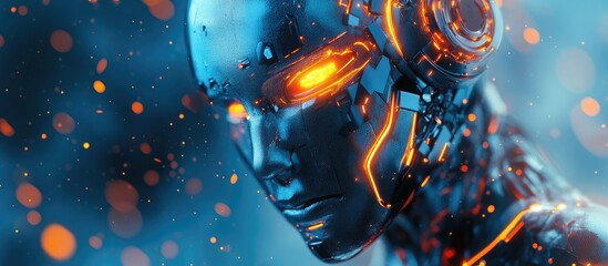 Poster - Cyborg model showcases the product against an abstract backdrop
