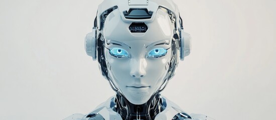 Poster - 3D rendering of a female humanoid robot set against a clean white backdrop