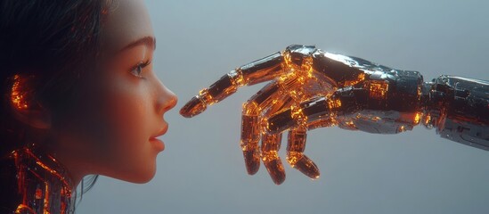 Aufkleber - A robotic arm selects a female winner from human participants illustrating concepts of artificial intelligence and digital technology advancements 3D rendering