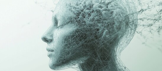 Aufkleber - 3D Rendering Mind Field series Composition of a wire mesh human head model intertwined with fractal patterns symbolizing the connection between artificial intelligence science and technology