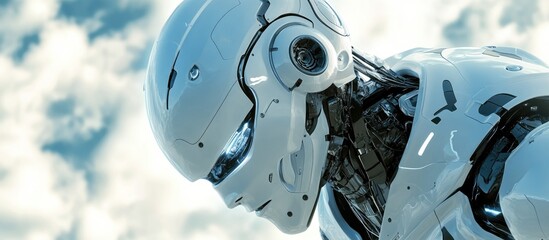 Poster - Futuristic humanoid robot gazing downward 3D digital artwork