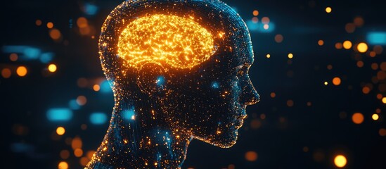 Aufkleber - High tech representation of artificial intelligence with a glowing mind showcasing innovative design and self learning capabilities