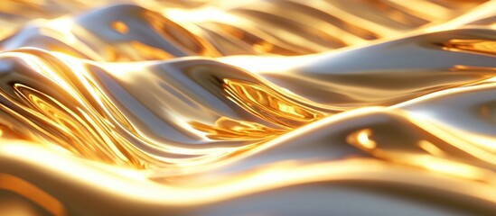 Aufkleber - 3D rendering of abstract golden waves with stunning reflections