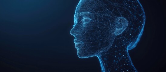 Aufkleber - 3D wireframe representation of a human female head on a dark backdrop symbolizing technology cyborgs digital themes virtual reality avatars and futuristic concepts