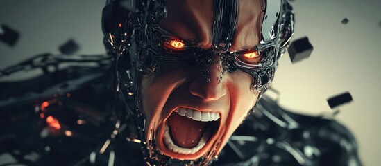 Poster - angry cyborg depicted in a 3d illustration