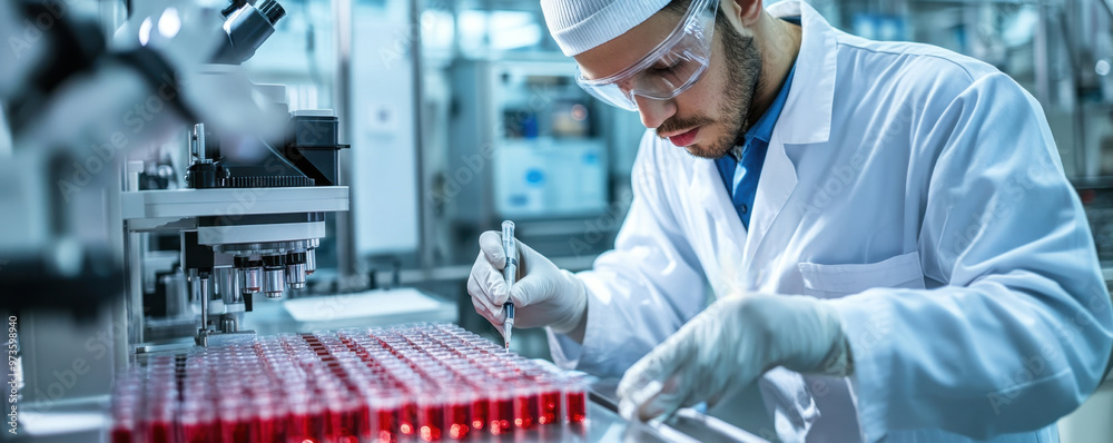 Inspector marking rejected products on an assembly line, rejection ...