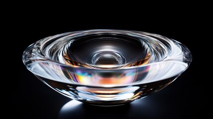 Wall Mural - A crystal clear bowl with a rainbow reflection on a black background.