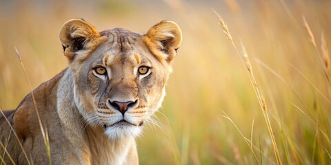  Close-up shot of a lioness hunting prey in the African savannah, lioness, hunting, prey, African, savannah, wildlife, encounter