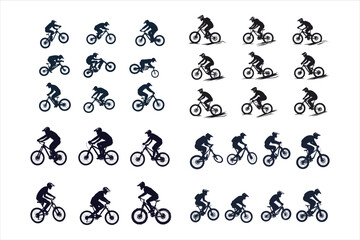 Wall Mural - Black and white drawing of sportsmen on mountain bikes set on a white background.