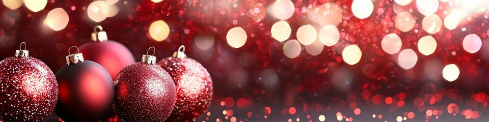 Poster - Cheerful Christmas background with bauble and glittery bokeh with blurred background. 