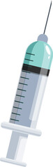 Poster - Medical syringe with a sharp needle is filled with a blue liquid medicine