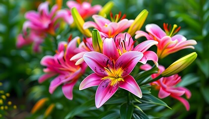 Colorful lily blooming in a lush garden, a floral paradise filled with beauty and natures artistry