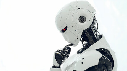 Wall Mural - Thinking robot,white humanoid robot thinking ,isolated white background, generative ai. Robot. Illustration