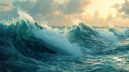 Poster - Ocean Waves at Sunset: A Serene Landscape