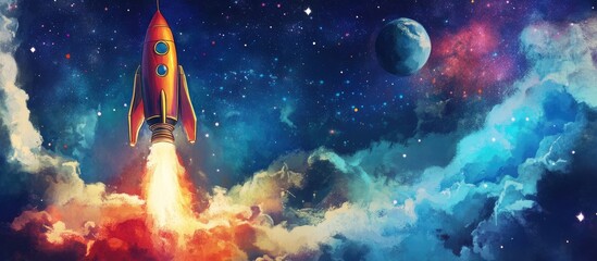 Wall Mural - rocket in outer space mixed media