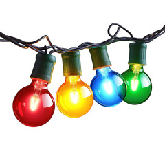 Wall Mural - a string of colorful christmas lights with bulbs lit up in red, green, blue, and yellow isolated on 