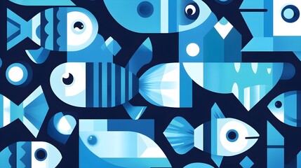 Sticker - Abstract Blue Fish Pattern