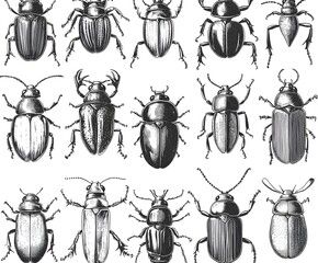 Wall Mural - Engraving-style Illustration of Beetles