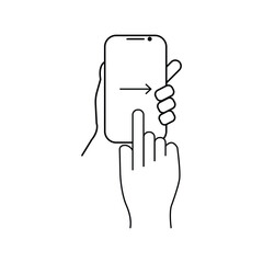 Fototapete - Vector linear phone and technology icons with hand gesture swipe with one finger from left to right side on smartphone touchscreen | flat design thin line modern