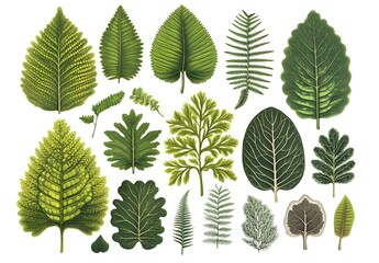 Wall Mural - Collection of green leaves isolated on white background