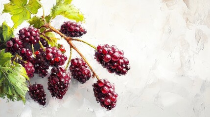 Wall Mural - Oil painting of mulberry berries against a white backdrop showcasing the fruit s details