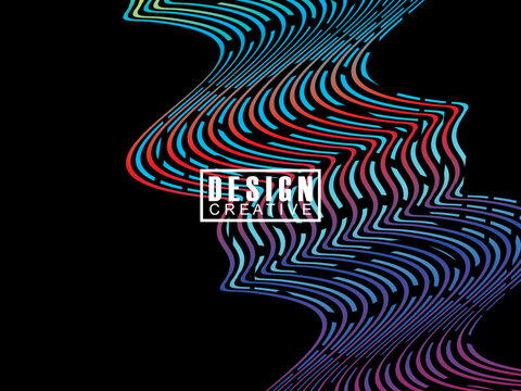 Background Futuristic abstract technology shining rainbow light lines on black background modern wave lines pattern. Vector minimal line background with text for social media covers, headers, etc.