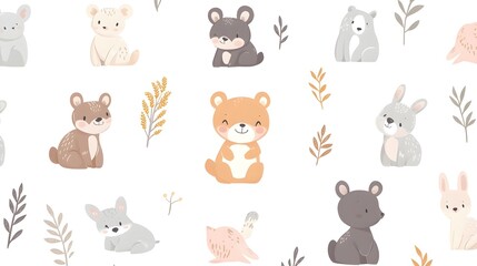 Canvas Print - Cute Woodland Animals Seamless Pattern