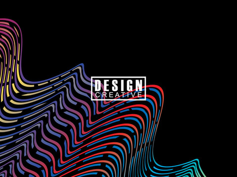 Background Futuristic abstract technology shining rainbow light lines on black background modern wave lines pattern. Vector minimal line background with text for social media covers, headers, etc.