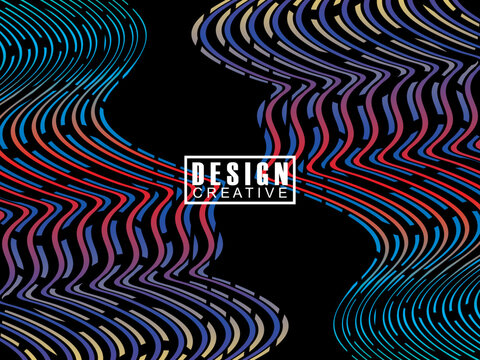 Background Futuristic abstract technology shining rainbow light lines on black background modern wave lines pattern. Vector minimal line background with text for social media covers, headers, etc.