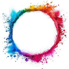 Wall Mural - Splash of multicolor powder into circle frame isolated on white 
