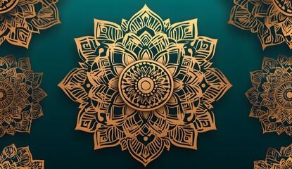 Wall Mural - Golden Mandala on Green Background