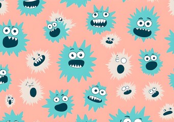 Canvas Print - Funny Cartoon Monsters Seamless Pattern