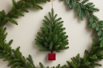 Festive Holiday Decor Featuring Lush Green Evergreen Twigs Against a Clean Background