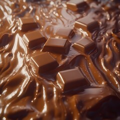 Wall Mural - Close up of melted chocolate with chocolate squares