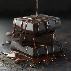 Sticker - Close-up of Melted Chocolate Dripping on Chocolate Bars