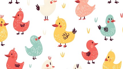 Wall Mural - Cute Cartoon Birds Pattern