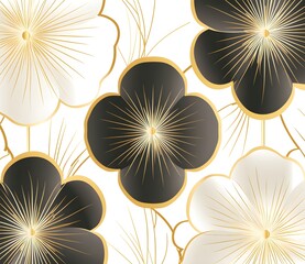 Poster - Black and Gold Flowers Pattern