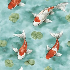 Sticker - Koi Fish in Pond Seamless Pattern