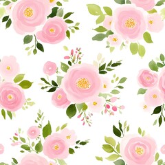 Sticker - Pink Watercolor Floral Seamless Pattern