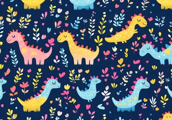 Sticker - Cute Dinosaurs Seamless Pattern