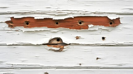 Wall Mural - Weathered White Wood with Peeling Paint and Holes