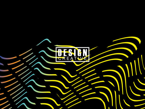 Background Futuristic abstract technology shining rainbow light lines on black background modern wave lines pattern. Vector minimal line background with text for social media covers, headers, etc.