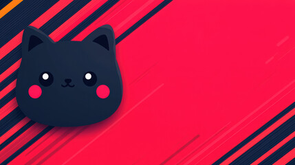 Minimalistic cute black cat illustration on a vibrant red background with dynamic lines, perfect for creative designs, websites, and social media.