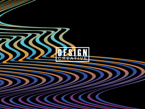 Background Futuristic abstract technology shining rainbow light lines on black background modern wave lines pattern. Vector minimal line background with text for social media covers, headers, etc.