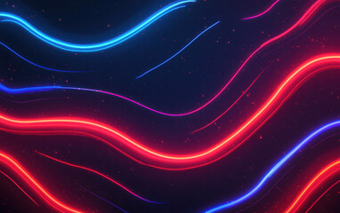 Poster - Abstract vibrant neon light streaks against a dark backdrop, creating a dynamic and futuristic visual effect with red and blue colors.