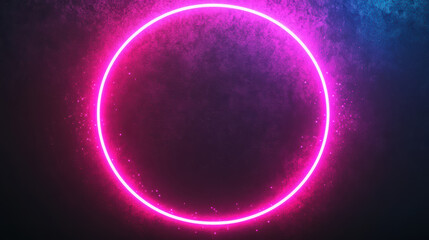 Poster - glowing neon circle with pink, blue hues on textured background, led effect. ideal for modern design