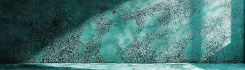 Poster - Abstract textured teal wall with dramatic shadows, creating a modern and artistic background. Ideal for creative design projects and contemporary art.