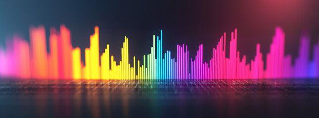 Poster - Vibrant rainbow-colored sound wave visual representing audio spectrum, with a dark gradient background, showcasing a modern digital aesthetic.